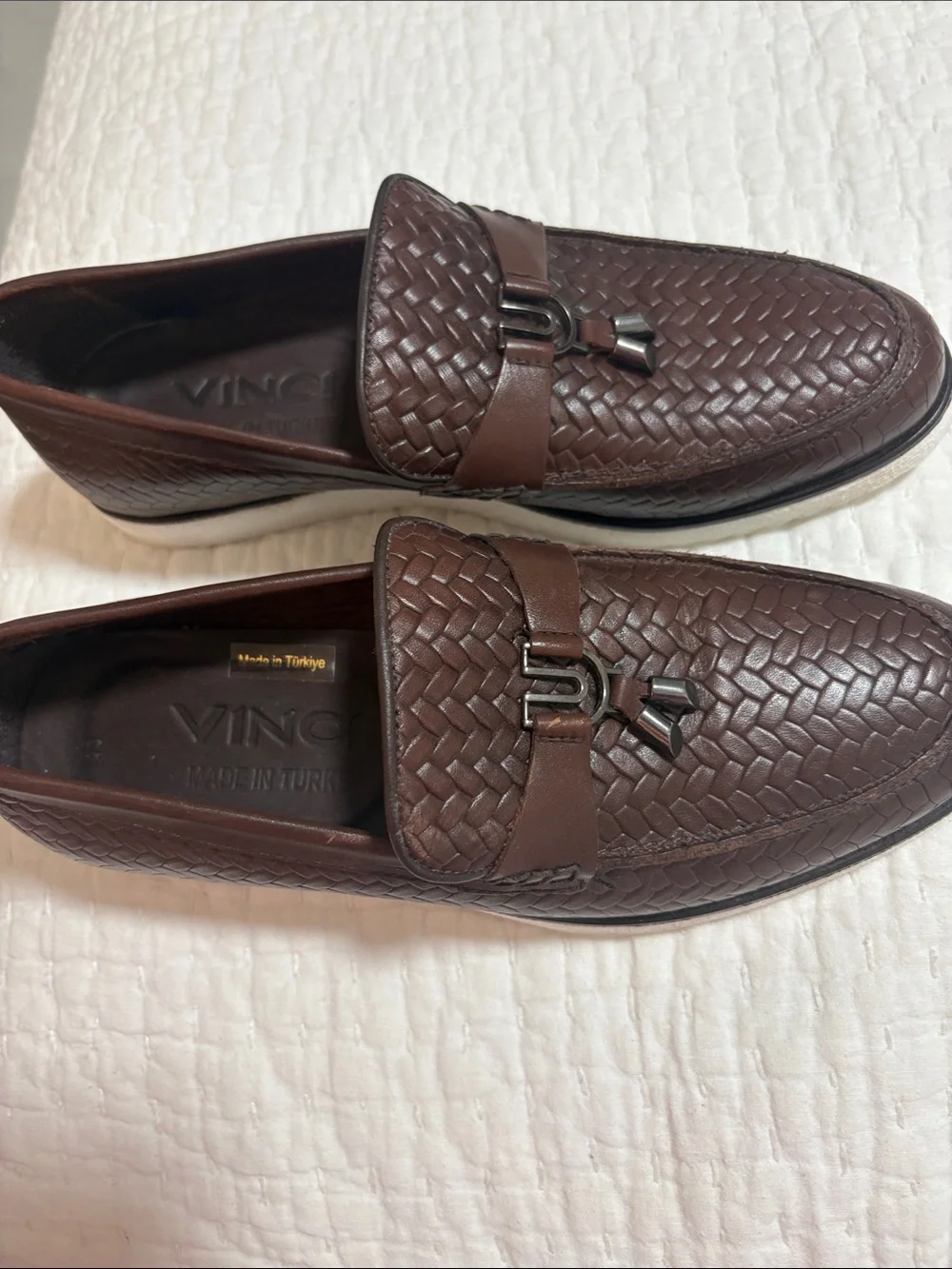 Vince Brown Woven Leather Tassel Slip-On Loafers